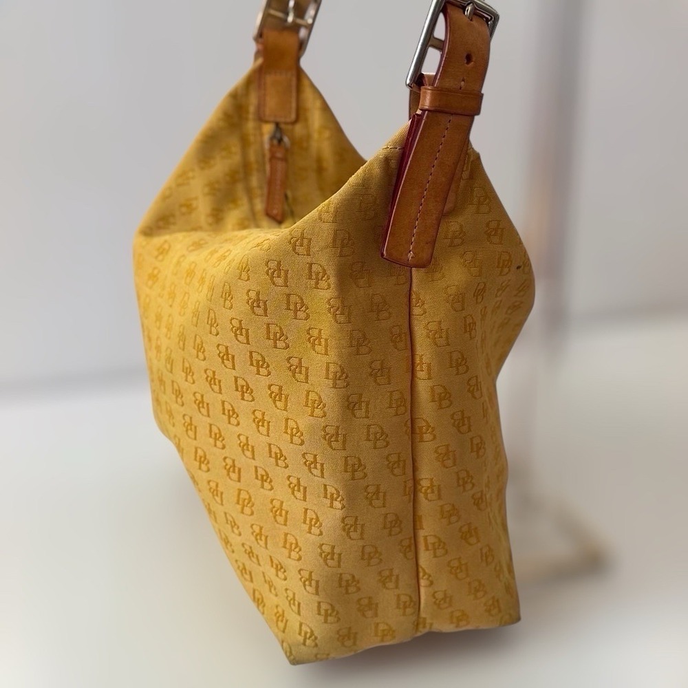 Dooney & Bourke Y2K Yellow Signature DB Monogram Canvas Hobo Shoulder Bag - Picture 5 of 11